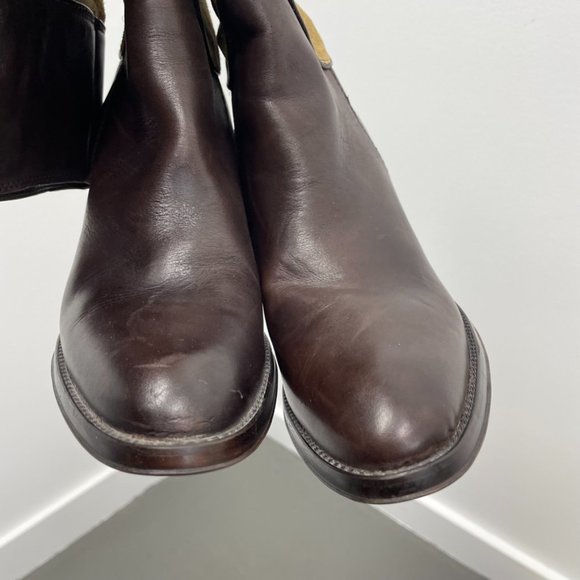 Jonak Brown Tan Leather & Suede Block Heel knee High Riding Boots Size 39 US 9 - Picture 10 of 12